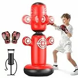 QPAU 360° Drehbarer Boxsack Kinder ab 6-14 Jahre, Stehend 64 Zoll Boxen Kinder mit Handschuhen, Handpumpe & 6 Zielen, Punchingball Aufblasbares Boxspielzeug, Karate Geschenke (Rot)
