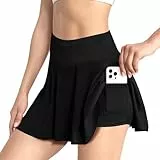 AUYAO Damen Plissiert Tennisrock mit Hose Tennis Rock Skort Mädchen mit Hoher Taille Tennisröcke Schwarzer Activewear Minirock mit Taschen Sommer Outdoor Sportrock Skirt für Sport Tennis Golf Laufen L