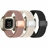 Zspoly Geflochtene Armbänd Kompatibel mit Fitbit Versa 4 Armband/Versa 3/Sense 2/Sense Armband, Magnetischer Elastischer Stoff Sport Nylon Ersatzarmband für Fitbit Versa4/3/Sense1/2 für Damen Herren