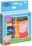 Peppa Pig Stempelset – Kreatives Set aus 5 selbstfärbenden Stempel, Malbüchlein, 3 Buntstiften & Sticker mit Motiven von Peppa Wutz & ihren Freunden