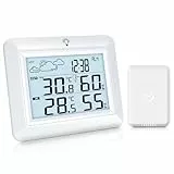Urageuxy Thermometer Innen Außen, Digital Thermometer Hygrometer mit Wettervorhersage, Hygrometer, Weckzeiten, MIN/MAX-Aufzeichnung, 100m Reichweite, LCD Backlight Display