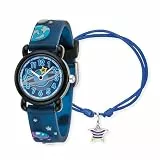 Engelsrufer Herzengel Kinder Uhrenset mit Astronaut Motiv - analoge Armbanduhr, robustes Kunststoffgehäuse, weiches Band, 27mm, 3ATM mit passendem Nylonarmband und Stiftemäppchen