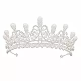 Minkissy Kronenkopfschmuck Perlen Krone Diadem Silber Hochzeit Haarschmuck Braut Tiara Mit Diamanten Strass Und Imitierte Perlen FüR Party Abschlussball JubiläUm 5.51X4.72X2.36In