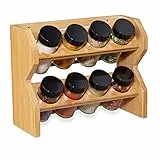 Relaxdays Gewürzregal, 8 Gewürzgläser, mit Streuaufsatz & Schraubverschluss, Stellen & Hängen, Würzregal, natur, Schwarz