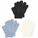 Aolso 3 PCS Winter Kinderhandschuhe, Winter Magische Handschuhe, Warme Kinder Strickhandschuhe, Kinder Dehnbare Warme Magische Handschuhe & Fäustlinge Jungen oder Mädchen(Schwarz, Blau, Weiß)