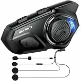 WAYXIN T2 Motorrad Headset mit Gegensprechanlage,Helm Kommunikationssystem für 2 Personen in Reichweite von 300m, mit Sprachassistent, Wasserdicht Freisprecheinrichtung,Musikanrufsteuerung(1pc)