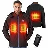 KEMIMOTO Beheizbare Jacke Herren, Heizjacke mit 4 Heizzone, Heizweste mit 9600 mAh Powerbank 3 Einstellbare Heizstufe, Eletriksche Beheizbare Weste mit USB,für Skifahren, Motorradfahren, Outdoor