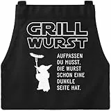 MoonWorks Grill-Schürze für Männer mit Spruch Grill Wurst Aufpassen du musst, die Wurst schon eine dunkle Seite hat Küchenschürze schwarz unisize