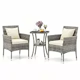 GIANTEX Balkonmöbel Kleiner Balkon, Rattan Gartenmöbel Set Bistrotisch mit 2 Stühlen, Balkonmöbel Set 3 teilig inkl. Kissen, Balkon Möbel für kleinenBalkon, Balkonset 2 Stühle 1 Tisch für 2 Personen
