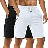 Boyzn Herren 2er Pack Sport Shorts, Sommer Fitness Shorts Schnelltrocknende Laufshorts, Atmungsaktiv Baumwolle Kurze Hose Trainingsshorts Mit Reißverschlusstaschen Black/White-L