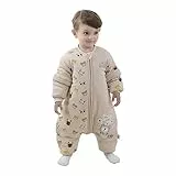Baby Schlafsack mit Beinen Warm gefüttert winter kinder schlafsack abnehmbaren Ärmeln,Junge Mädchen Unisex Schlafanzug (Bear,18-36 Monate(baby height 85-95cm))