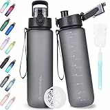 AOPREL Trinkflasche 1l, Trinkflasche Sport Tritan & BPA-Frei Wasserflasche Mit Filter und Bürste, Auslaufsicher Sportflasche Für Fitness, Wandern, Camping, Schule und Büro
