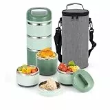 Lille Home 3-lagige Edelstahl Lunchbox 1.43L - Auslaufsichere, BPA-freie isolierte Bento-Box für unterwegs, Mahlzeitenvorbereitung, stapelbarer Lebensmittelbehälter für Frauen & Männer (Grün)