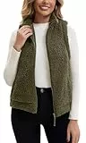 AIEOE Herbst Winter Warm Ärmellos Westen mit Taschen Teddy Fleece Kuscheljacke Weste Damen Elegant Leicht Größe XL Grün