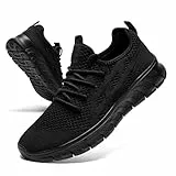 LANGFEUU Herren Schuhe Turnschuhe Sportschuhe Walkingschuhe Straßenlaufschuhe Sneaker Leichtgewichts Laufschuhe Gym Fitness Schwarz 43 EU