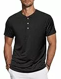 TARAINYA Henley Shirt Herren Baumwolle T-Shirt Kurzarm Sommer Männer mit Knopfleiste Schwarz XL