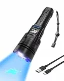 MOWETOO 365nm UV Taschenlampe - Aufladbar UV Lampe Schwarzlicht mit LED Licht 2 in 1, Zoombare Schwarzlichtlampe mit LCD-Display für Bernsteinsuche, Tierurin-Test, Resin Härten, Geldscheinkontrolle