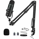 zealsound USB Podcast Mikrofon für PC Handy— mit Rauschunterdrückung, Mute-Taste, Echo für Vocal & Singen Stream, und 2 Adapters & Boom arm, für Gaming, YouTube, Kompatibel mit iPhone, Mac & PS5