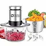 Kitchen in the Box Zerkleinerer Küche Elektrisch 400W Multizerkleinerer, fleischwolf mit 2 Schüsseln(2L+2L) und 2 Bi-Level Edelstahl Klingen, Universalzerkleinerer für Fleisch,Gemüse,Zwiebeln,Obst