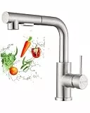 DAYONE Küchenarmatur mit Herausziehbarem Spray, SUS304 Edelstahl Hochdruck Wasserhahn Küche Ausziehbare Brause, Mischbatterie Küche mit 2 Funktionen, 360° schwenkbare Spültischarmatur Küche, Gebürstet