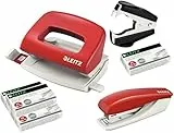 Leitz 5507 Stanz- und Lochgerät Bundle inkl. Aufbewahrungsklammern und Klammerentferner (Rot)