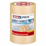 tesapack Ultra Strong - PVC-Klebeänder für festes Verpacken und sicheres Bündeln - Transparent - 66 m x 50 mm, 3er-Pack