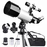 Misilmp Teleskop Erwachsene, inkl. Linsen, Handyhalterung, Tragetasche, 70mm Aperture 400mm Refraktor Teleskope für Anfänger & Kinder, Tragbares Stativ Astronomie Erwachsene Fernrohr Telescope (Weiß)