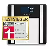 ADE Digitale Körperfettwaage Ines bis 200 kg | Testsieger 2024 | Personenwaage mit Körperfettanalyse, BMI, Muskelmasse, Körperwasser, Gewicht, BMR | Körperwaage mit Benutzererkennung | schwarz