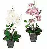 Kunstblumen Orchidee 40cm mit Blätter im Topf Kunstorchidee Künstliche Orchidee Blume Phalaenopsis mit Übertopf Kunstpflanze Hochzeit Deko Seidenblume Real Touch Blüte, rosa/weiß