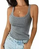 Imily Bela Tops für Damen Tank Top Sexy Oberteile Basic Schönes Schnitt Spaghetti Top Slim Fit Baumwolle（Grau，L）