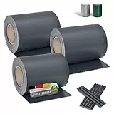 Juskys Sichtschutzstreifen für Doppelstabmatten PVC, Zaun (3er Set) - 3 Rollen á 35m x 19cm - 90 Befestigungsclips - Zaunfolie Sichtschutz Windschutz - anthrazit