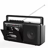 Tragbare Kassettenspieler Boombox,Vintage-AM/FM-Stereoradio mit Bluetooth, USB, Kopfhöreranschluss, tragbarer Kassettenrekorder für zu Hause oder draußen (Black)