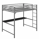 DHP Furniture Miles Metall-Hochbett mit Schreibtisch, Silber, Doppelbett, 144 x 197 x 183 cm (L x W x H)