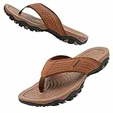 Herren Flip Flops Zehentrenner Leder mit Arch Support Sandalen Weich Leder Stoff Badelatschen Sommer Beach Rutschfest Hausschuhe Pantoletten(dunkelbraun,41 EU)