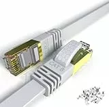 Veetop LAN Kabel 10meter Cat 8 Kabel Netzwerkkabel Ethernet Kabel Flach und Dünn Mit 40 Gbps High Speed Übertragungsrate und vergoldetem RJ45. Internetkabel 10m Weiß