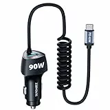 SUNDAREE Auto Ladegerät USB C Kabel,90W 12V 24V Kfz Handyladegeräte PD Typ C Schnellladen 1.8M Spiral Einziehbares Ladekabel Zigarettenanzünder Adapter für Samsung A54/iPhone 15/Redmi Note 12/MacBook