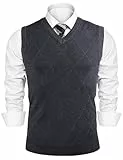 Sykooria Pullunder Herren Ärmellos Strickweste mit V-Ausschnitt Business Casual Feinstrick Leicht Weste für Büro Alltag Männer Pullover, 3-Dunkelgrau M