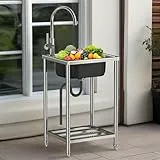 Mobile Edelstahl Spültisch 38x33cm Freistehende Spülbecken für Außen Innen