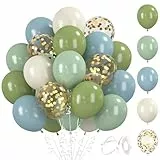 BlooMoo 60 Stück Luftballons Blau Grün, 12 Zoll Latex Luftballons Blau Grün Weiß, Konfetti Ballons, Party Ballons Set, für Geburtstag Hochzeit Party Dekoration