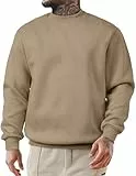 JMIERR Baumwolle Pullover Herren Freizeit Rundhals Sweatshirts Winter Langarm Hoodies Loose Fit Beige L