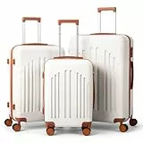 LEADZM Kofferset 3 teilig Hartschale, Koffer Set 3 stück aus ABS, Reisekoffer mit Rollen Groß, Handgepäck, Kontrastfarben-Design (Beige-Braun)