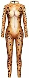 Ocean Plus Damen Langarm Digitaldruck Ganzkörper Jumpsuit mit Reißverschluss Hoher Hals Gedruckter Overall (S, Leopard)