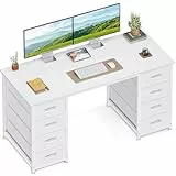Coleshome Schreibtisch Mit 8 Stoff Schubladen, 120x48cm Schreibtisch Weiß Mit Stauraum Computertisch Vielseitg, Bürotisch PC Tisch Officetisch Für Büro, Wohnzimmer, Home Office