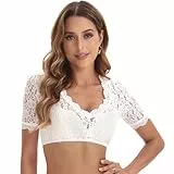 Adisno Dirndl Bluse Damen,Dirndlbluse Spitze,Dirndlbluse, Dirndl Bluse Spitzen,Dirndlbluse Dirndlblusen mit Eleganten V-Ausschnitt und Sexy Spitze.(weiß,38)