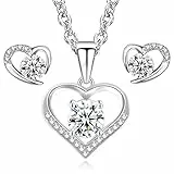 LYL.Adorer Schmuckset Damen,Herzkette Halskette,Liebe Herz Ohrringe mit 5A Zirkonia,925 Sterling Silber,Weihnachtsgeschenke für besondere Frauen