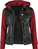Black Premium by EMP Damen schwarz-rote Jeansjacke mit abnehmbarer Kapuze und Ärmel aus extra weichem Sweat-Stoff XXL