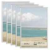 WOLTU Bilderrahmen A4, 5er Set, Silber Collage Wanddeko, Fotorahmen mit Passepartout, 21x29,7 cm,mehrere bilder, Posterrahmen zum vertikalen oder horizontalen Aufhängen/Aufstellen