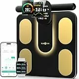 RunSTAR Körperfettwaage, Digitale Personenwaage mit 8 Elektroden für Körpergewicht und Körperfett, BMI, Muskelmasse und Analyse von 28 Körperparametern, mit Vollfarb-TFT-LCD am einziehbaren Griff