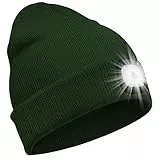 SPGOOD LED Beanie Beleuchtete Mütze mit Licht,Wiederaufladbare Winter Warm LED Haube mit Lampe für Angeln,Jogger,Camping,Laufen,Geschenke für Männer Frauen(Dunkles Armee Grün)