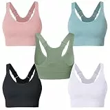 Atxnn Damen Sport BH Einstellbarer Breiten Schultergurt Yoga Bra Push up Bustier Racerback Nahtlose Gepolstert ohne Buegel für Fitness Lauf Joggen, 5 Pack XL